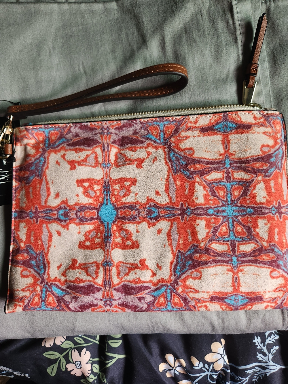 INC International Concepts Coral, Turquoise & Brown Printed Wristlet